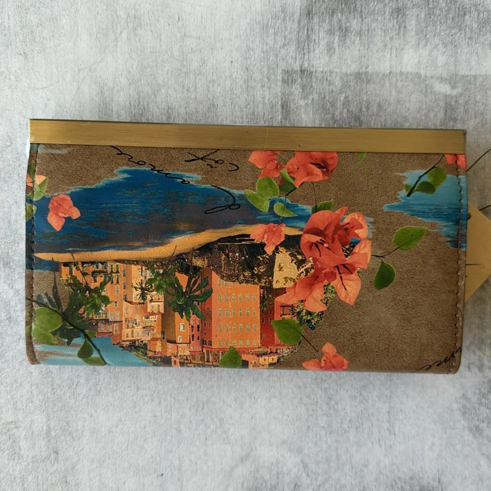PATRICIA NASH Leather Cauchy Framed Wallet W Push Lock Closure French Riviera